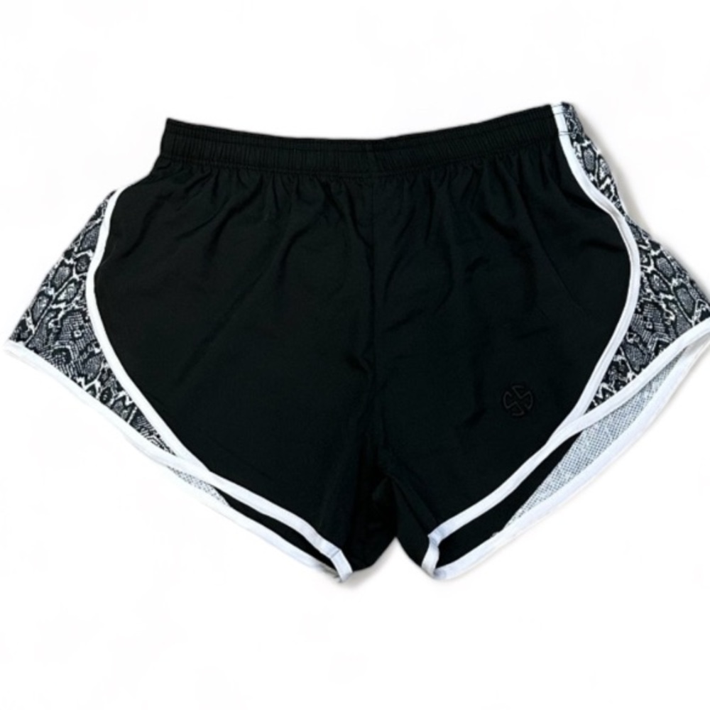Simply Southern Black | Snakeskin Print Lined Athletic Shorts W Tie Waist Size M